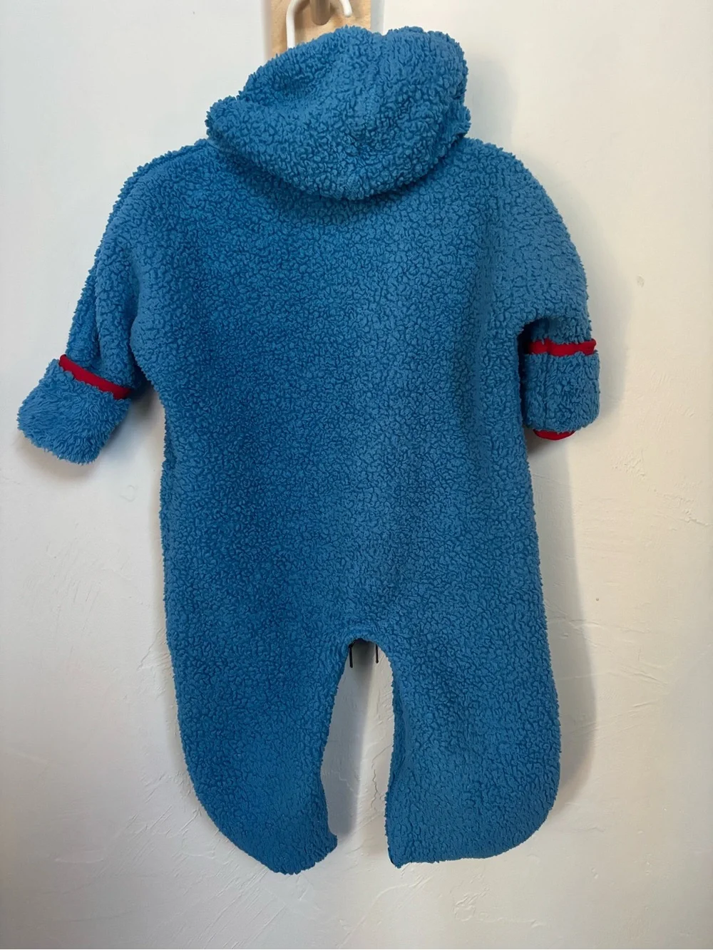 Patagonia Baby Fleece Bunting Size 3M Blue Red Hooded Footed
